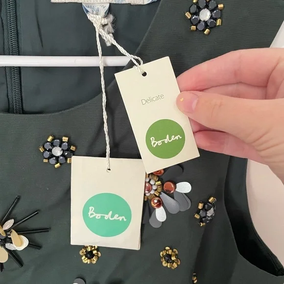 Boden Dark Green Embellished Sheath Midi Dress - Picture 2 of 7